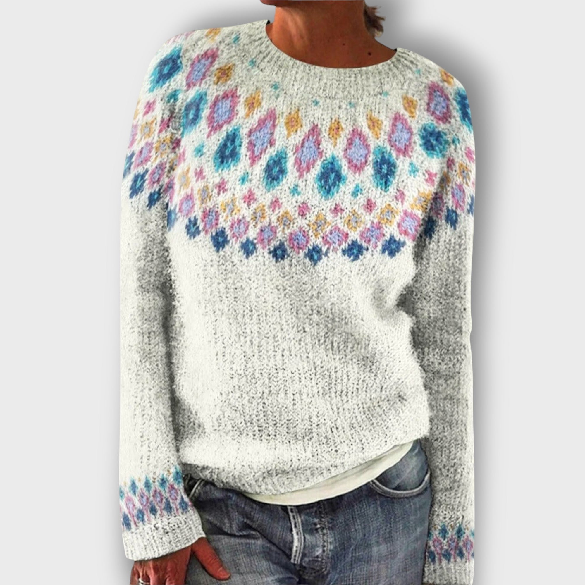 Pull femme motif nordique à col rond