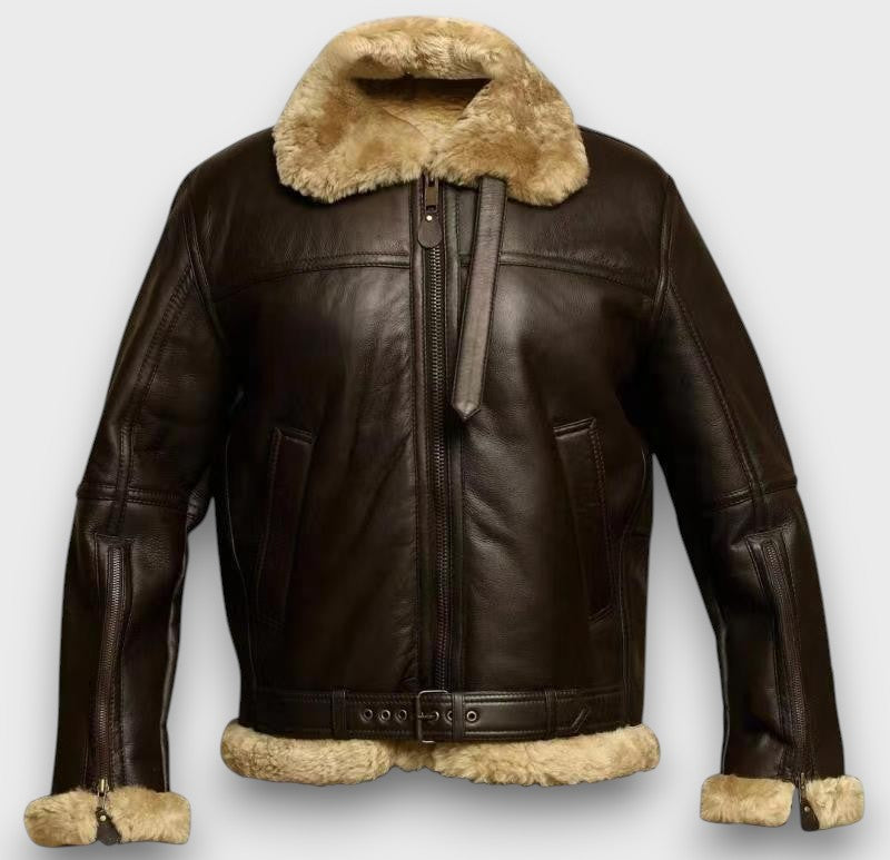 Veste aviateur en cuir avec doublure en laine (homme)