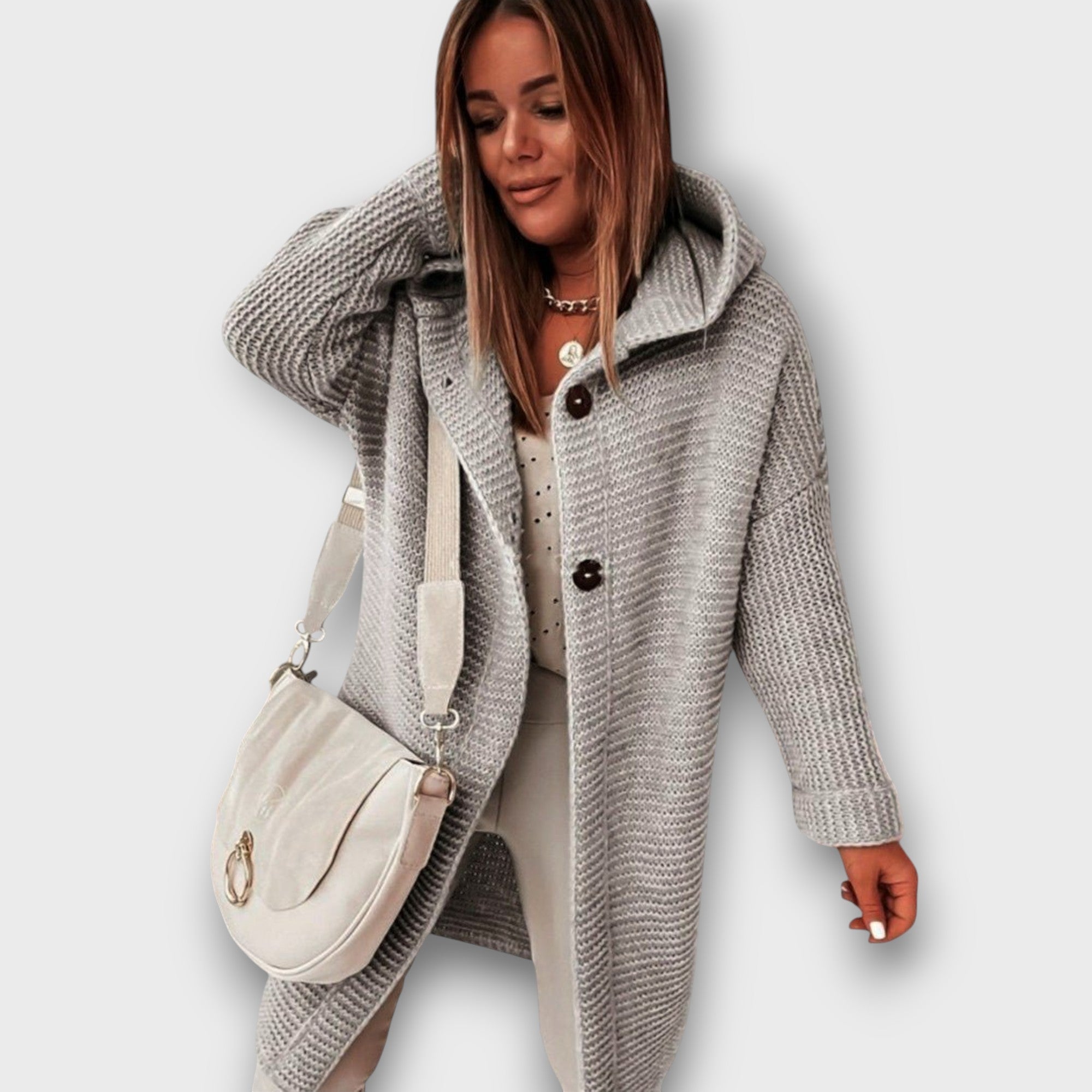 Gilet en tricot à capuche avec boutons (femme)