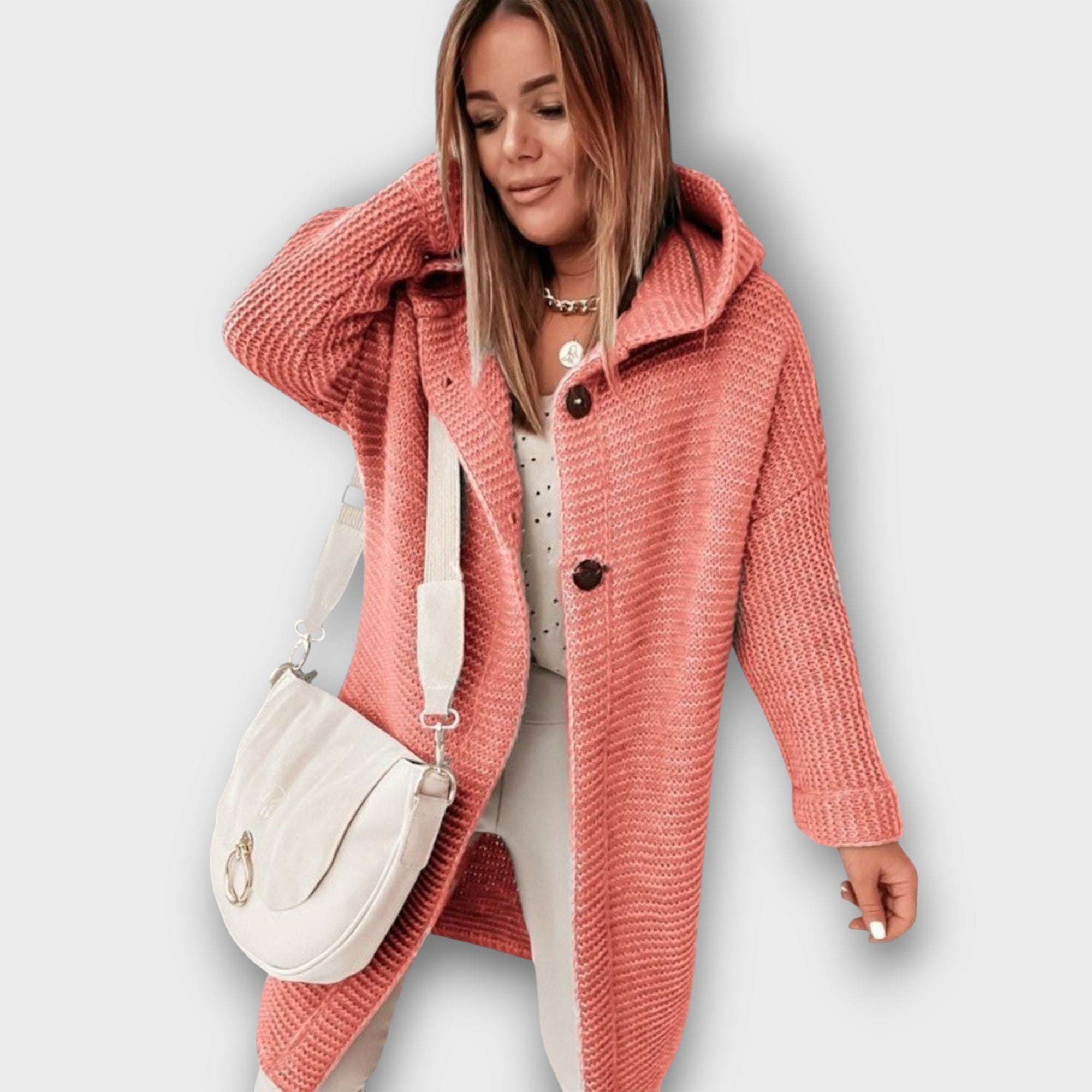Gilet en tricot à capuche avec boutons (femme)