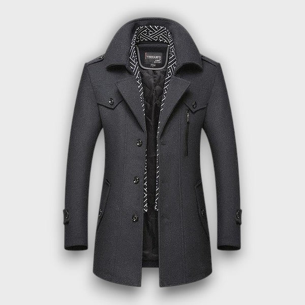 Manteau classique en laine à col montant (homme)