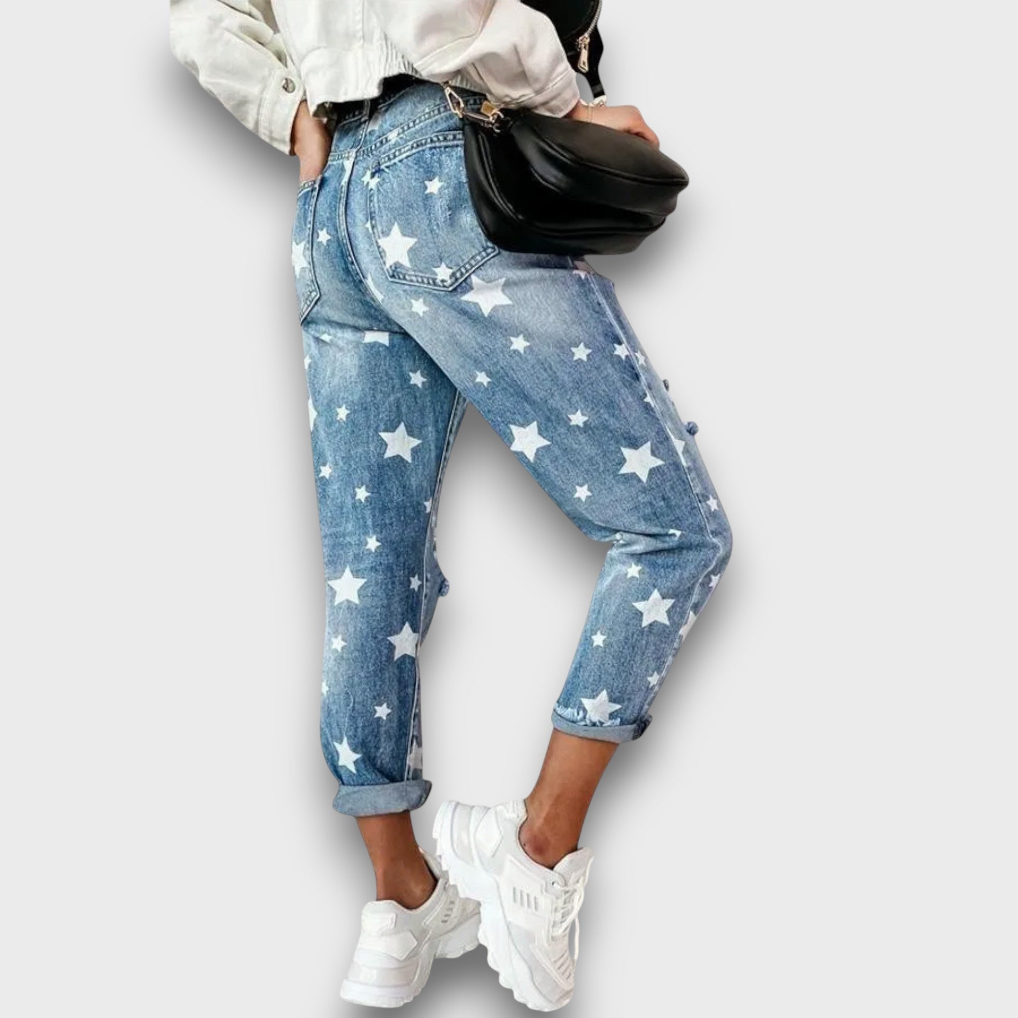 Jean boyfriend imprimé étoiles avec déchirures