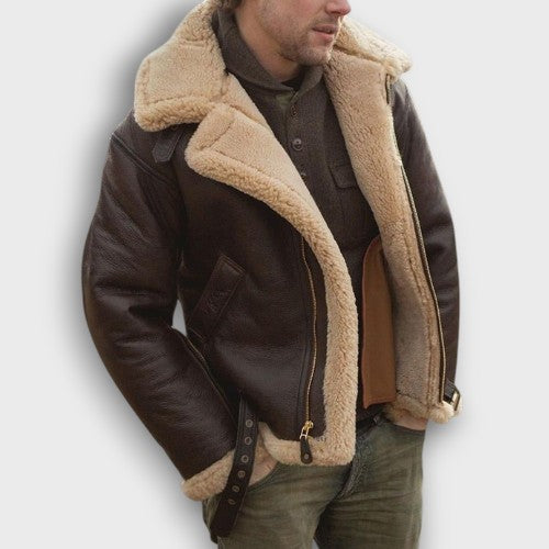 Veste aviateur en cuir avec doublure en laine (homme)