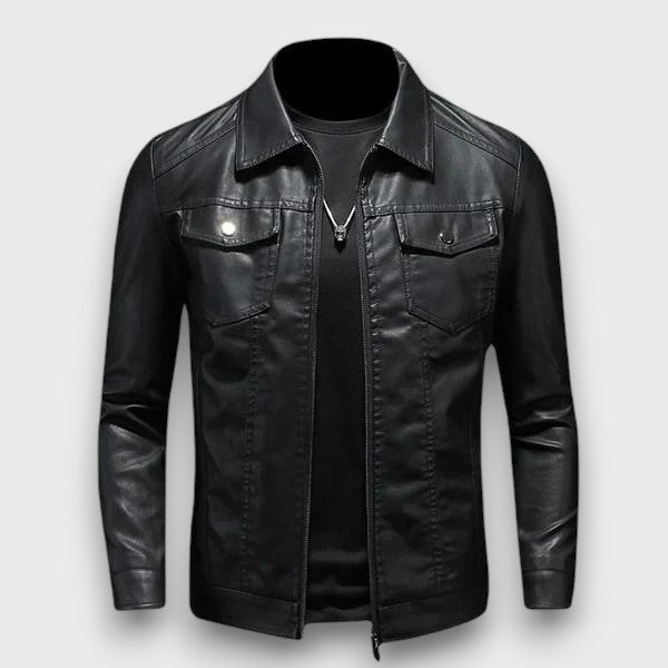 Veste en cuir noire classique (homme)