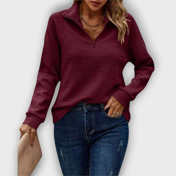 Pull côtelé à col zippé (femme)