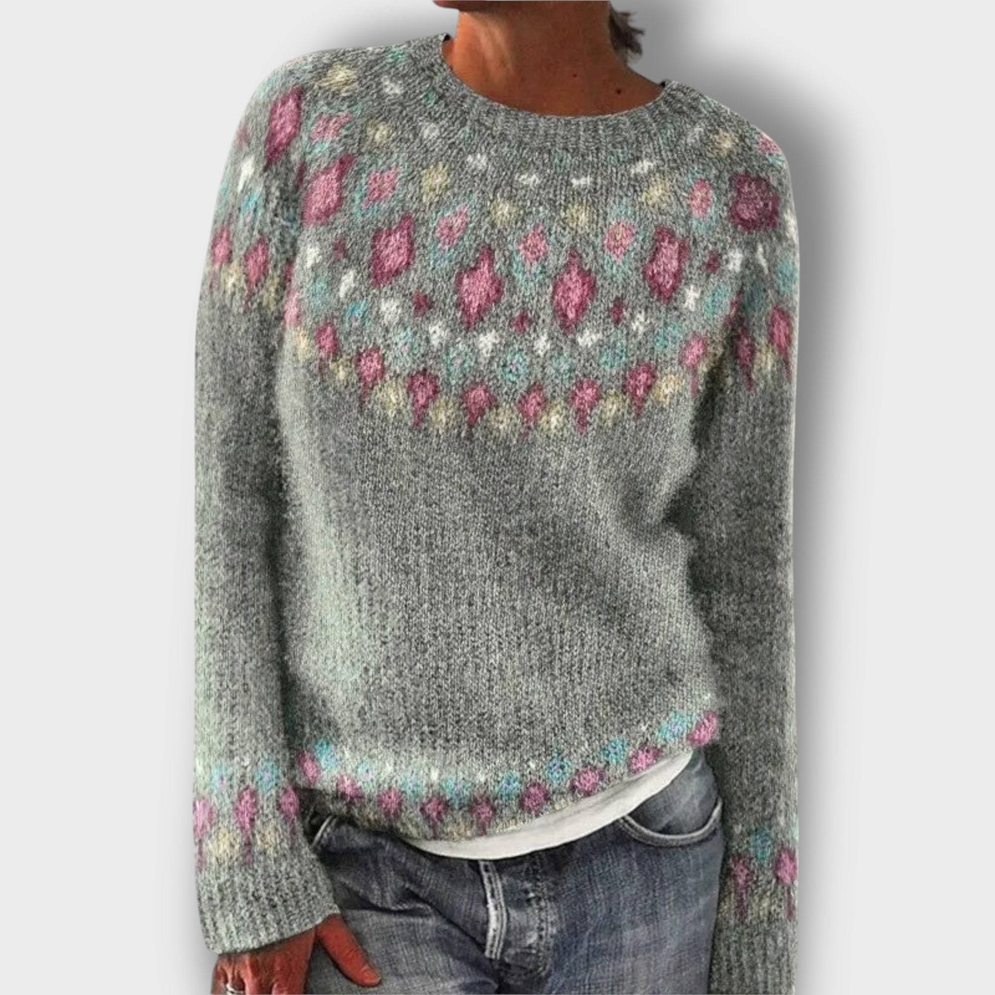 Pull femme motif nordique à col rond