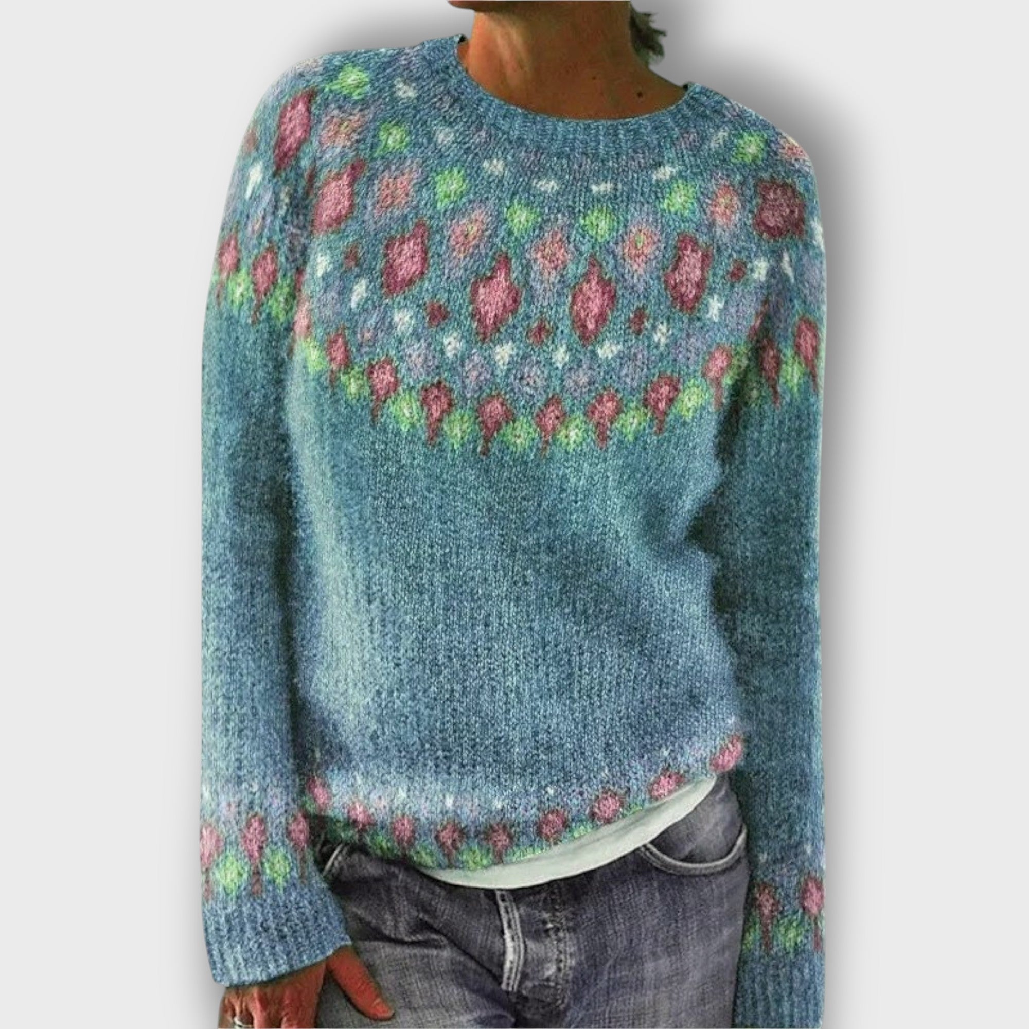 Pull femme motif nordique à col rond