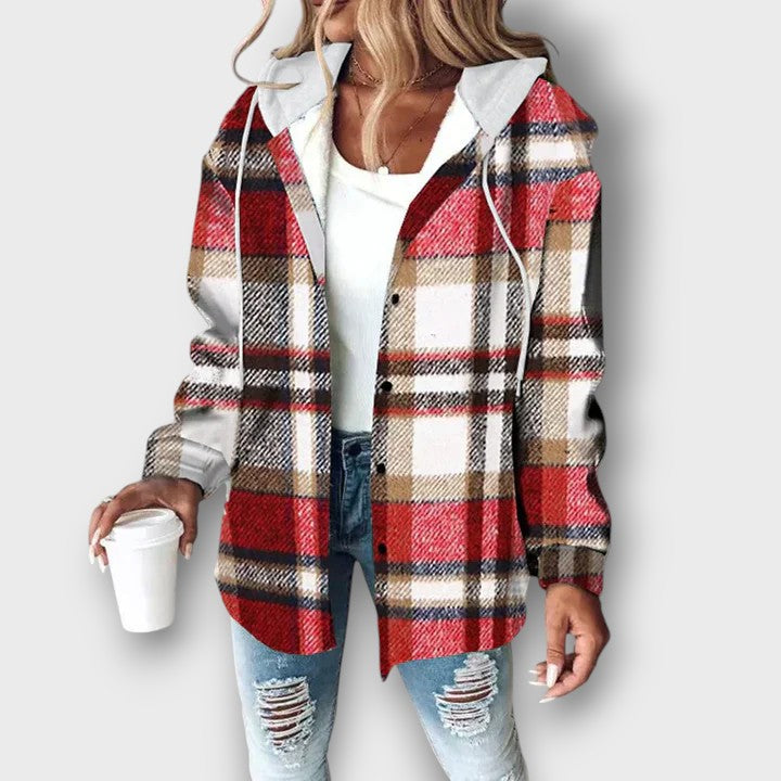 Veste femme à capuche et motif à carreaux